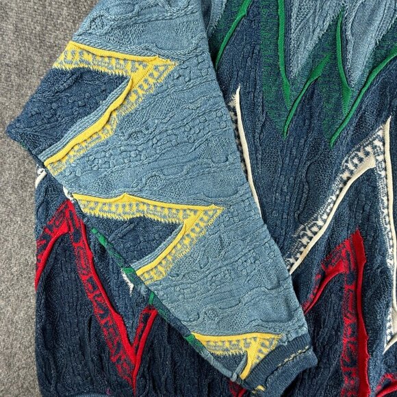 COOGI Blues Australia Sweater Heavyweight Blue Green Geometric Large Cotton REAL - Picture 15 of 16